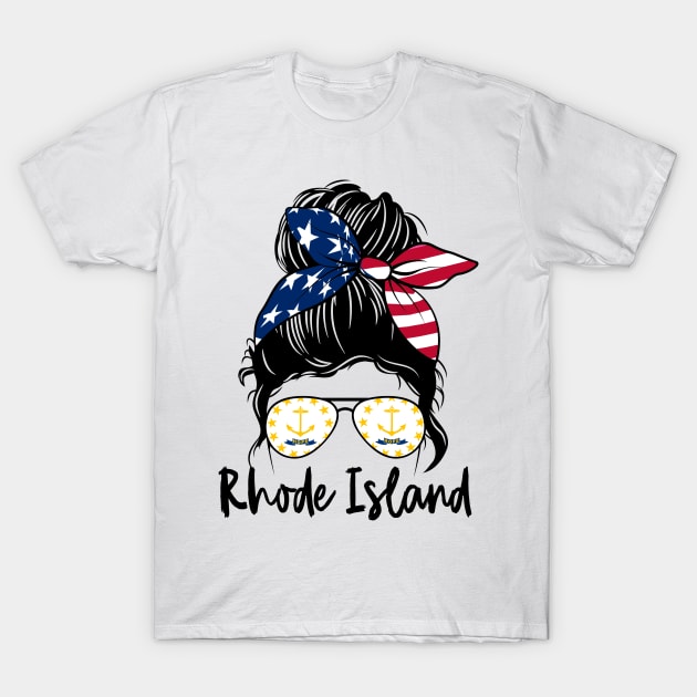 Rhode Island girl Messy bun , American Girl , Rhode Island Flag T-Shirt by JayD World